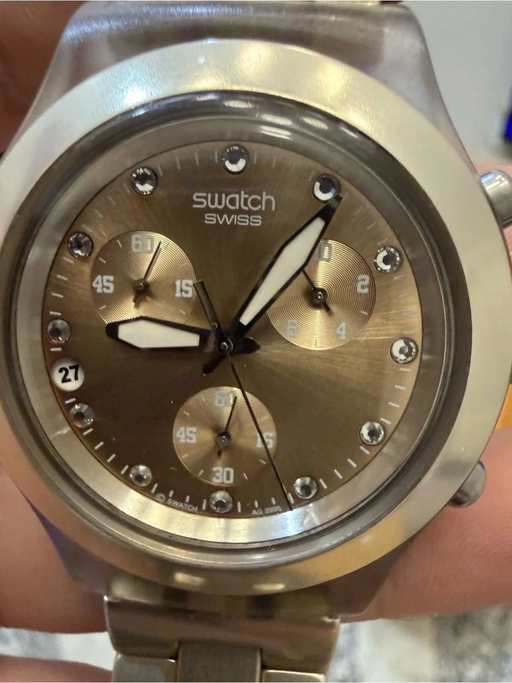Swatch Irony Diaphane Full Blooded Gold Chronograph Watch 43mm SVCK4032G